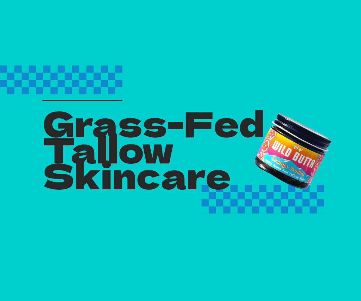Wild Buttr hero image with grass-fed tallow skincare as the message and a jar of orange vanilla tallow