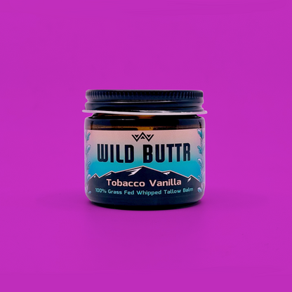 Wild Buttr Tobacco Vanilla grass-fed tallow body butter with rich, warm scent and organic ingredients for moisturizing and nourishing skin
