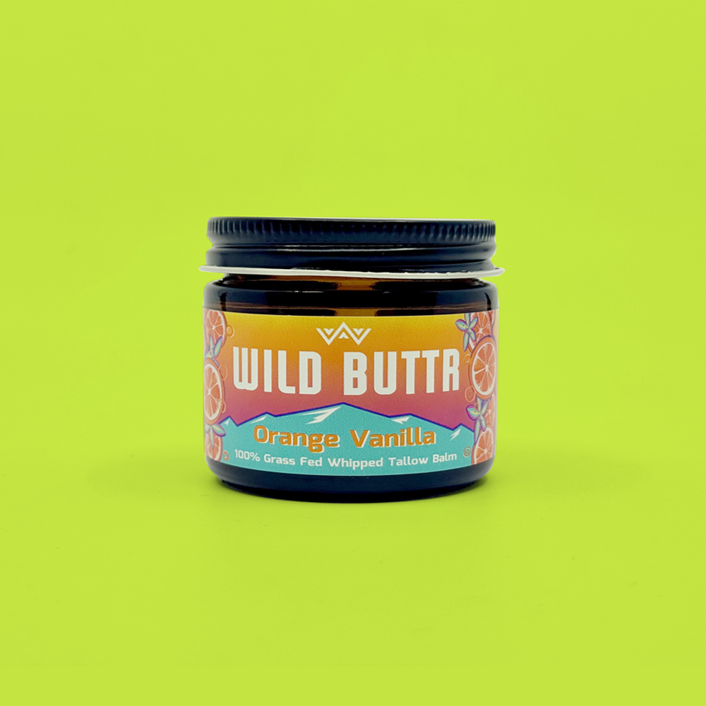 Wild Buttr Orane Vanilla grass-fed tallow body butter with organic ingredients for moisturizing dry skin and promoting healthy glow